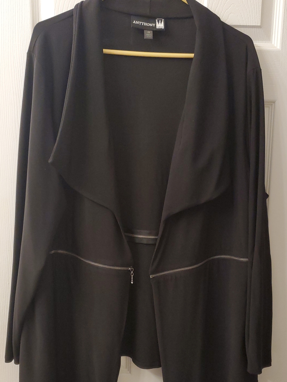 Antthony Black Open-Front Draped Cardigan with Zip Detail